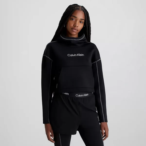 CALVIN KLEIN PERFORMANCE CROPPED LOGO HOODIE ΜΑΥΡΟ