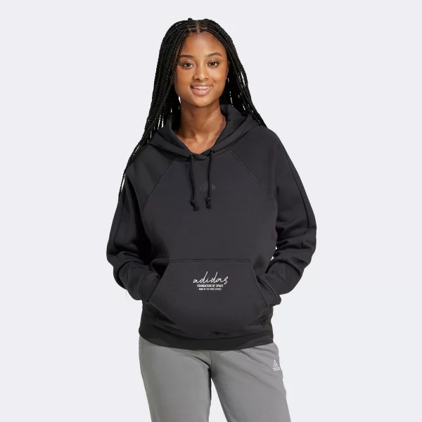 ADIDAS SIGNATURE GRAPHIC EMBROIDERY FLEECE LOOSE HOODIE ΜΑΥΡΟ