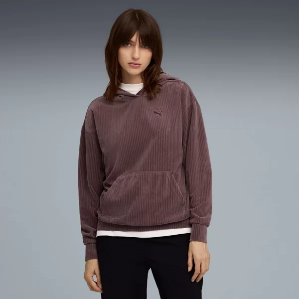 PUMA ESSENTIALS ELEVATED VELOUR RIB HOODIE ΜΩΒ