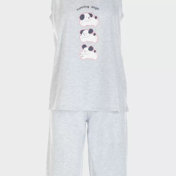 Πιτζάμα γυναικεία κάπρι βαμβακερή με σκυλάκια ΓΚΡΙ