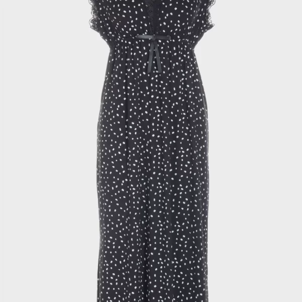 Νυχτικό γυναικείο all print με λεπτομέρειες δαντέλας ΜΑΥΡΟ