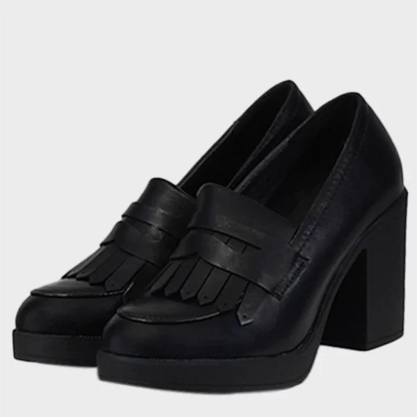 Γυναικεία loafers τακούνι φιάπα αντιολισθητική σόλα.New Arrival ΜΑΥΡΟ