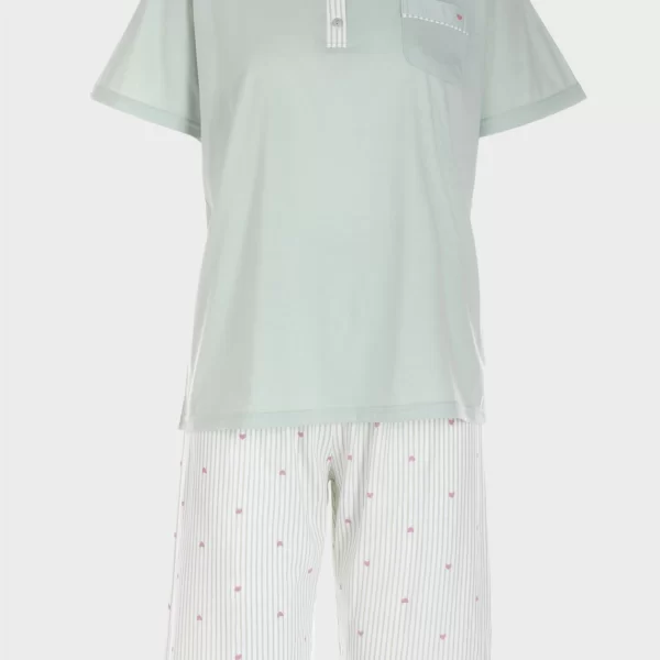 Πιτζάμα γυναικεία κάπρι με ρίγες και καρδιές ΜΕΝΤΑ