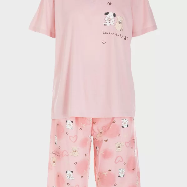 Πιτζάμα γυναικεία κάπρι με αρκουδάκια ΡΟΖ
