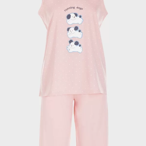 Πιτζάμα γυναικεία κάπρι με σκυλάκια ΡΟΖ