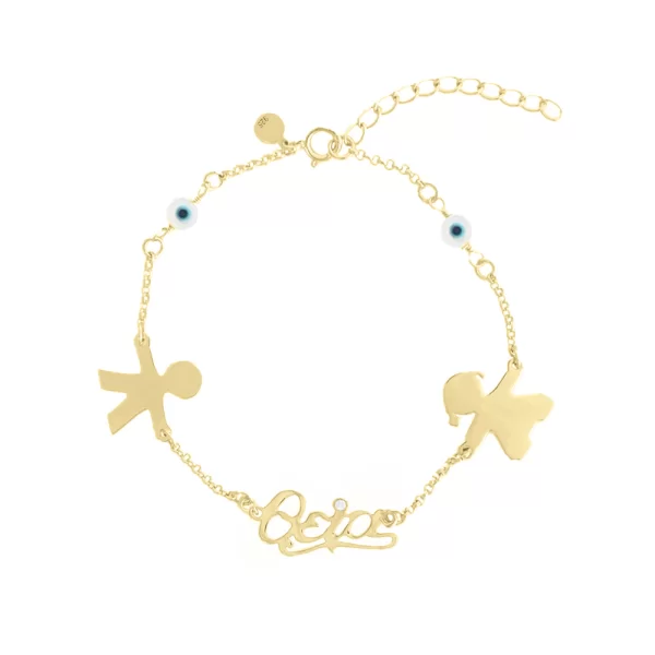 Ασημένιο βραχιόλι θεία με ματάκι και ένα αγοράκι ή κοριτσάκι επιχρυσωμένο