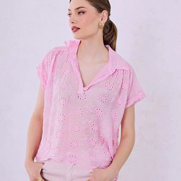 Τοπ κεντητό διάτρητο με γιακά SQ7751.4021+4