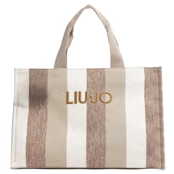 LIU JO μπεζ shopping bag TOTE STRIPES