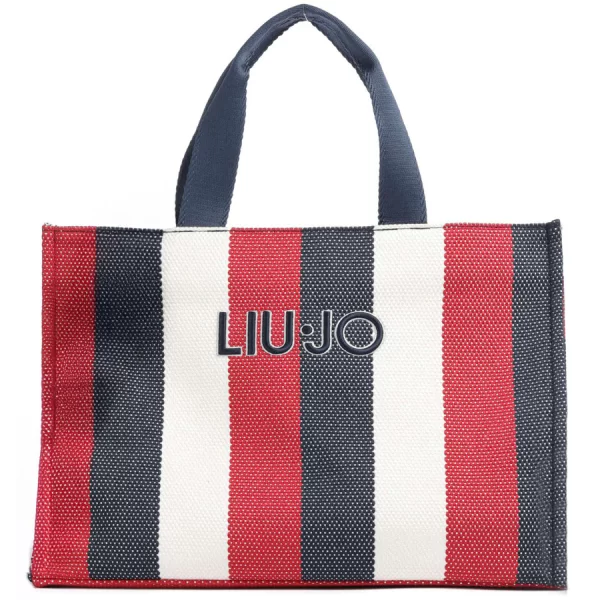 LIU JO μπλε shopping bag TOTE STRIPES