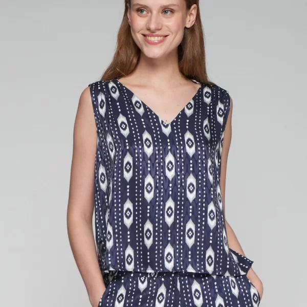 Vilagallo Γυναικείο Αμάνικο Τοπ με Jacquard Ikat Print Regular Fit σε Μπλε