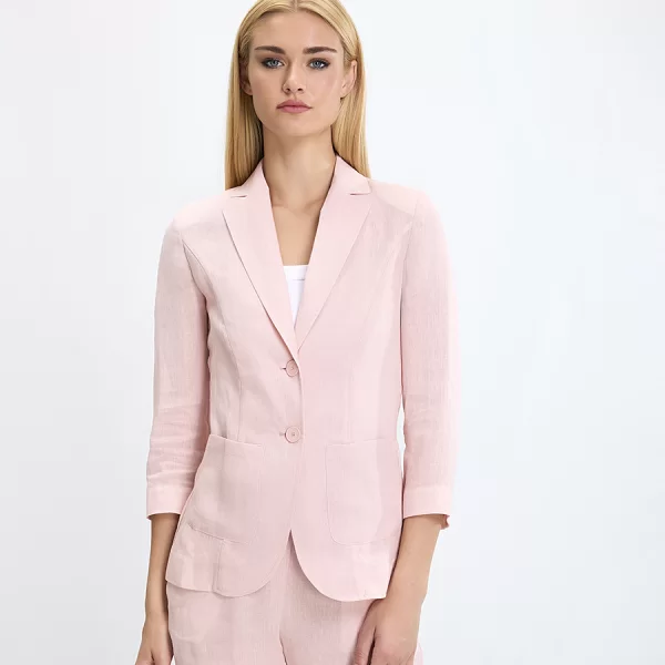 Γυναικείο Σακάκι Λινό με 3/4 Μανίκι Slim Fit σε Ροζ