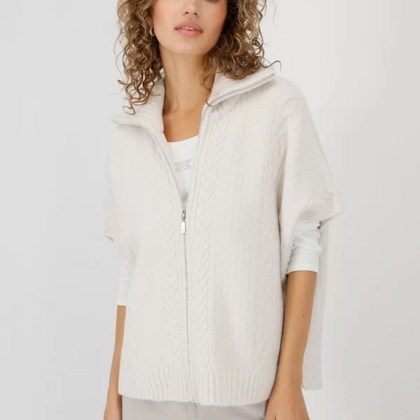 Monari Γυναικεία Πλεκτή Ζακέτα στυλ Κάπας Oversized Fit σε Ιβουάρ