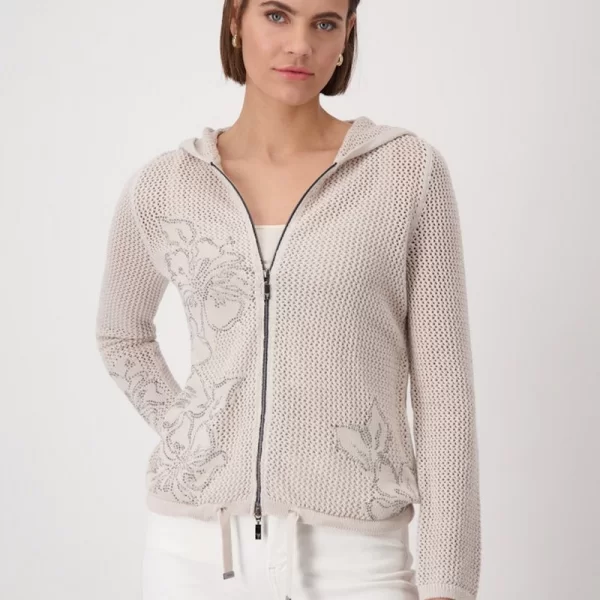 Monari Γυναικεία Ζακέτα Βαμβακερή Με Κουκούλα Και Διακριτικά Στρας