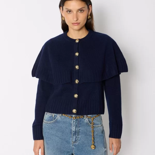 Berenice Γυναικεία Πλεκτή Ζακέτα Με Ναυτικό Γιακά Και Χρυσά Κουμπιά