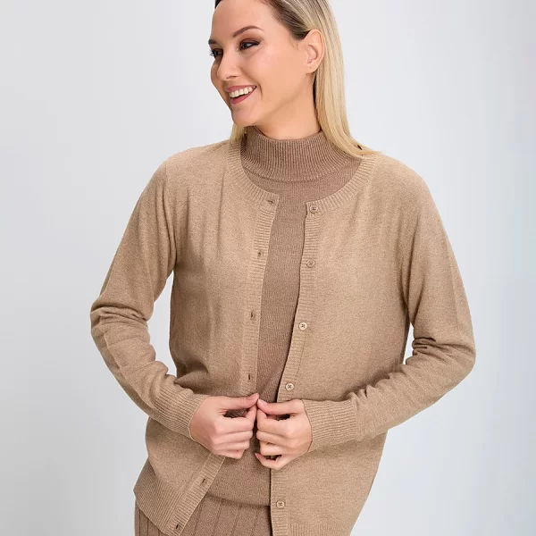 Γυναικεία Πλεκτή Ζακέτα με Κουμπιά Regular Fit Μπεζ