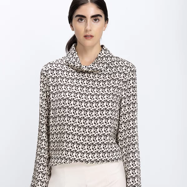 Γυναικείο Τοπ Regular Fit Βισκόζη Με Χαλαρό Draped Γιακά