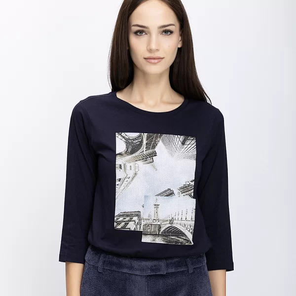 Monari Γυναικείο T-Shirt Με Print Και Μανίκια 3/4