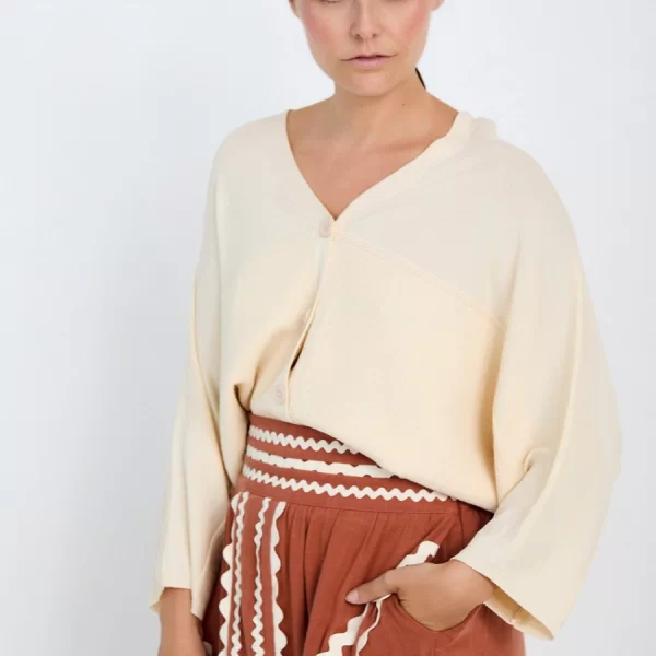 Skatie Γυναικεία Ζακέτα Πλεκτή Regular Fit Με Textured Λεπτομέρεια Και V Λαιμόκοψη