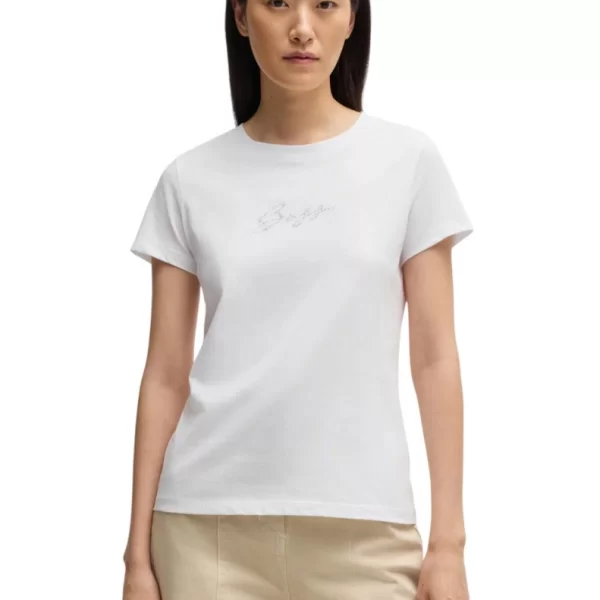 Boss Γυναικείο T-Shirt Βαμβακερό Regular Fit Με Strass Logo
