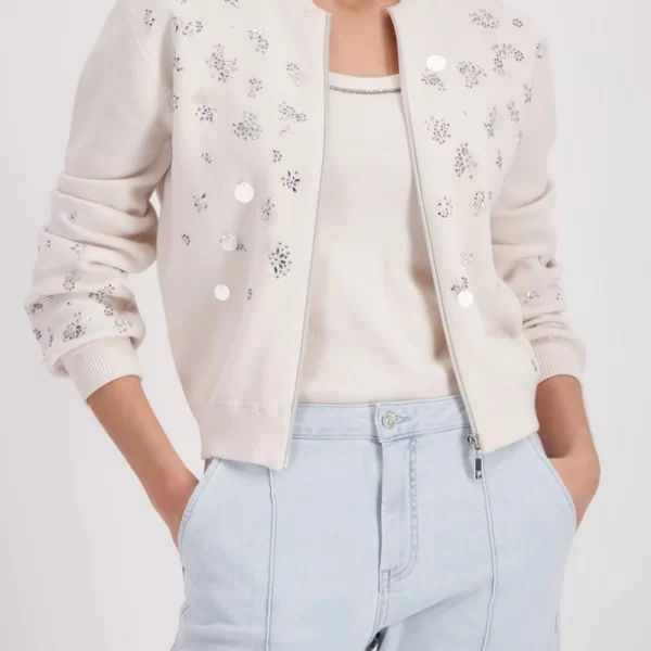 Monari Γυναικεία Ζακέτα Πλεκτή Βαμβακερή Regular Fit Με Embellishments