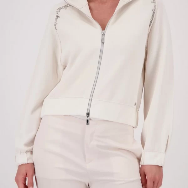 Monari Γυναικεία Ζακέτα Regular Fit Με Διακοσμητικά Κοσμήματα Και Διπλό Φερμουάρ