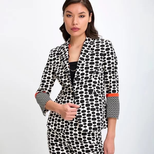 Γυναικείο Σακάκι με Γεωμετρικό Print και Ρεβέρ σε Αντίθεση Regular Fit