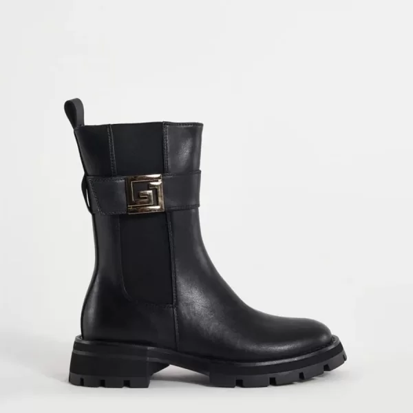 Gaudi Γυναικείο Μποτάκι Δερμάτινο Με Μεταλλικές Λεπτομέρειες Μαύρο