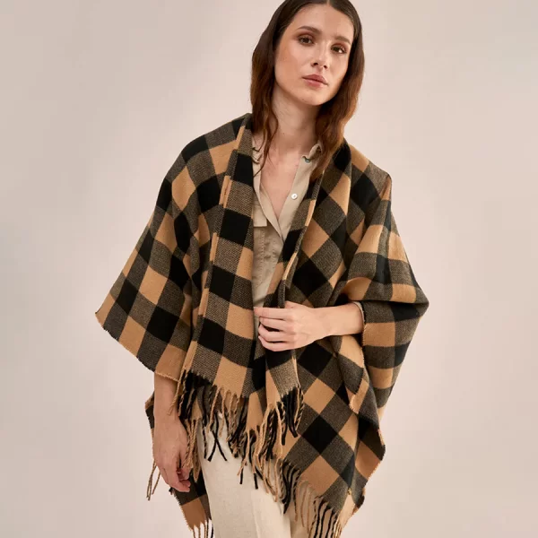 Nali Γυναικεία Κάπα Καρό Oversized Σχέδιο Καρό Μπεζ