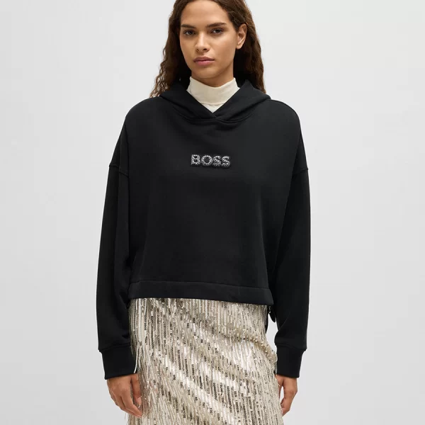 Boss Γυναικείο Φούτερ Βαμβακερό με Λογότυπο και Κουκούλα σε Μαύρο