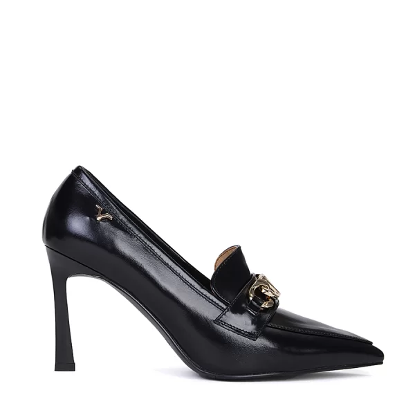 19V69 Versace 19.69 Abbigliamento Sportivo Γυναικεία Μυτερή Γόβα Δερμάτινη με Αγκράφα και Ψηλό Λεπτό Τακούνι σε Μαύρο