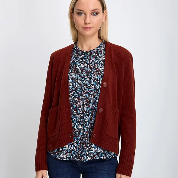 Γυναικεία Ζακέτα με Κουμπιά και Εξωτερικές Τσέπες Regular Fit Κεραμιδί