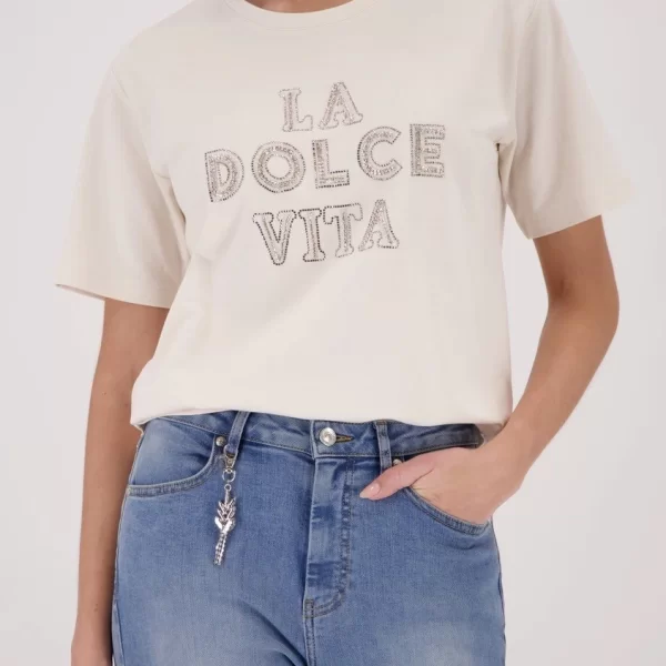 Monari Γυναικείο T-Shirt Με Διακοσμητικό Lettering Από Strass