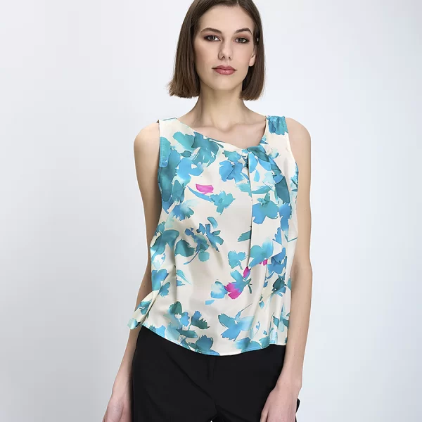 Penny Black Γυναικείο Τοπ Αμάνικο Κανονική Γραμμή Πολυεστέρας Με Φλοράλ Βολάν Μπλε