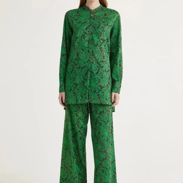 Maliparmi Γυναικείο Μακρύ Πουκάμισο Βαμβακερό με Κεντήματα και Πέτρες Regular Fit σε Πράσινο