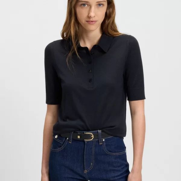 Boss Γυναικείο Πλεκτό Polo από Μεταξωτό Μαλλί Regular Fit σε Μπλε