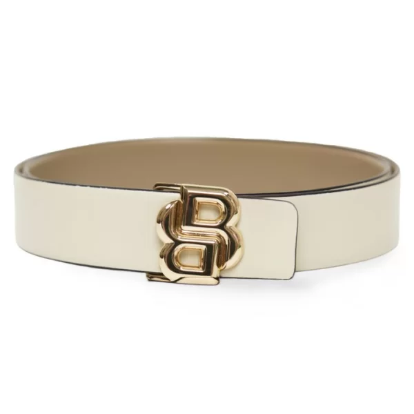 Boss Γυναικεία Ζώνη Από Δέρμα Με Μεταλλική Αγγράφα Logo B Εκρού