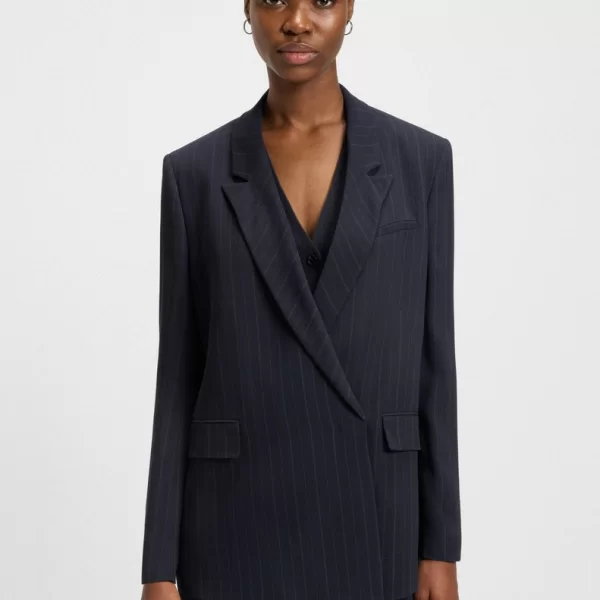 Boss Γυναικείο Σακάκι Relaxed Fit Με Ρίγες Μπλε