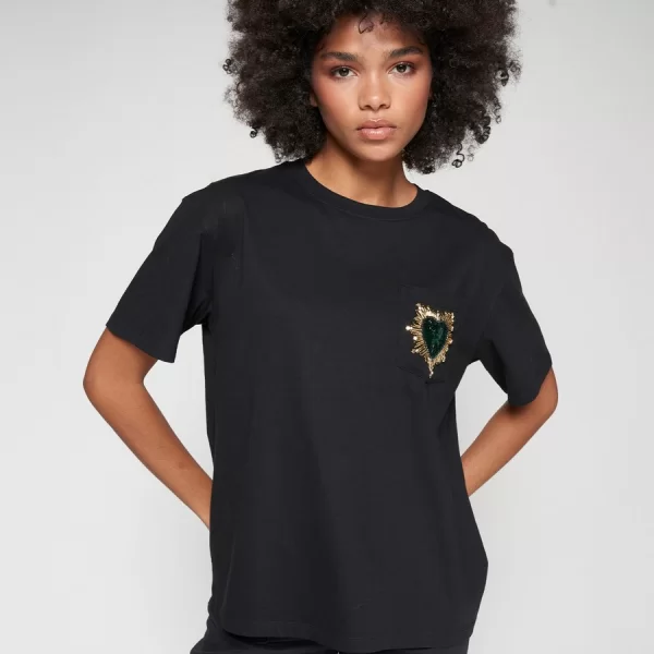 Vilagallo Γυναικείο T-shirt Regular Fit Βαμβακερό Με Κεντητή Λεπτομέρεια