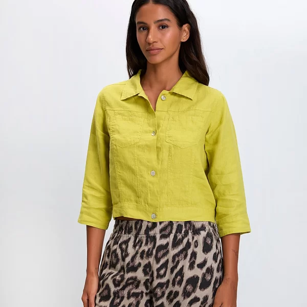 Γυναικείο Σακάκι Regular Fit Λινό Κοντό Με Τσέπες Και 3/4 Μανίκι Πράσινο