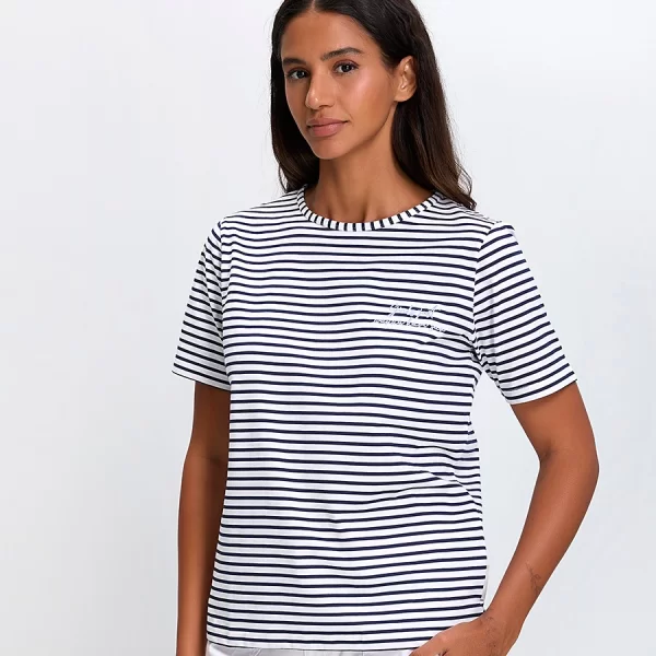 Γυναικείο T-Shirt Βαμβακερό Regular Fit σε Ριγέ Μπλε/Λευκό