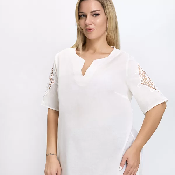 Γυναικείο Πουκάμισο Comfort Fit Βαμβακερό Με Δαντελένιες Λεπτομέρειες Εκρού