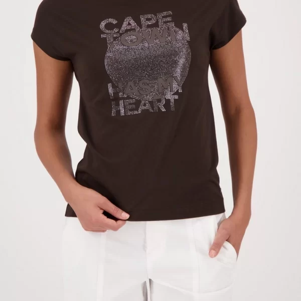 Monari Γυναικείο T-shirt Regular Fit Με Lettering Και Strass Λεπτομέρειες