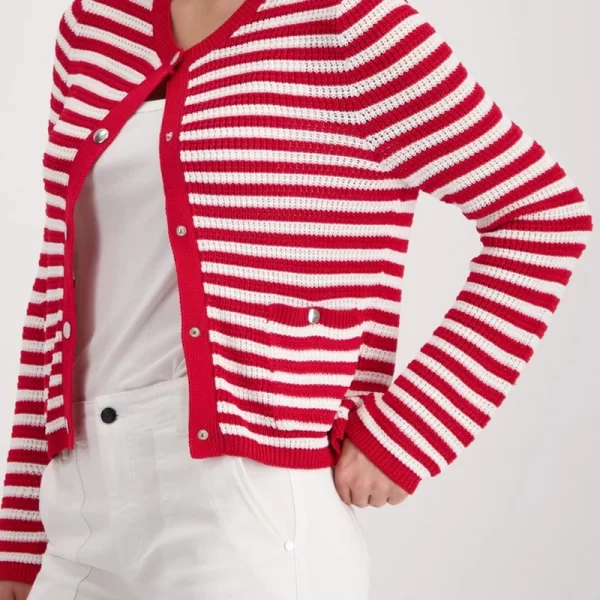 Monari Γυναικεία Πλεκτή Ζακέτα Με Ριγέ Σχέδιο Και Μεταλλικά Κουμπιά