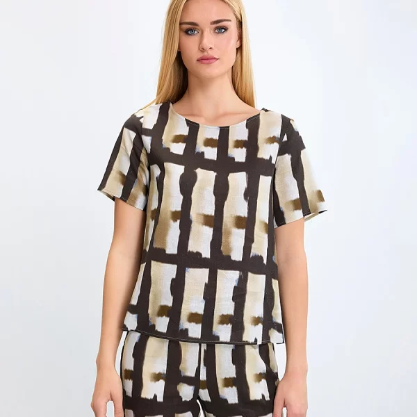 Γυναικείο Τοπ με Γεωμετρικό Μοτίβο και Στρογγυλή Λαιμόκοψη