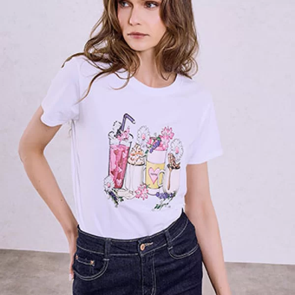 T-shirt με στάμπα και strass SQ7616.4045+1