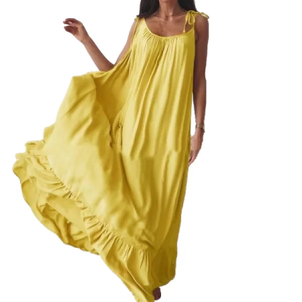 Maxi Φόρεμα με Βολαν στο Τελείωμα Κίτρινο