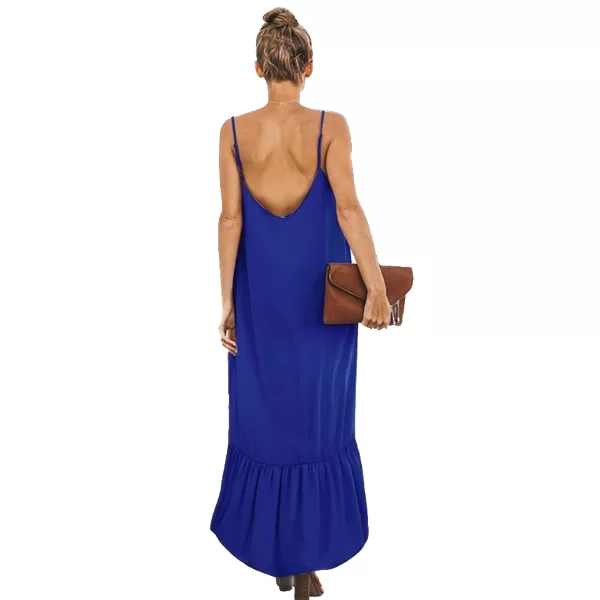 Maxi Φόρεμα Τιραντέ με Βολαν Μπλε Ηλεκτρικ