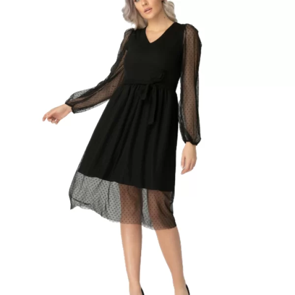 Midi Φόρεμα Με Τούλι Μαύρο