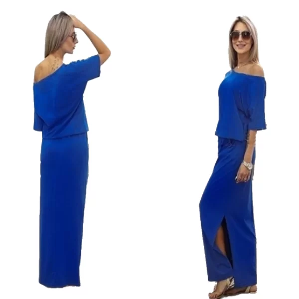 Maxi Φόρεμα με Σκίσιμο Μπλε Ρουα