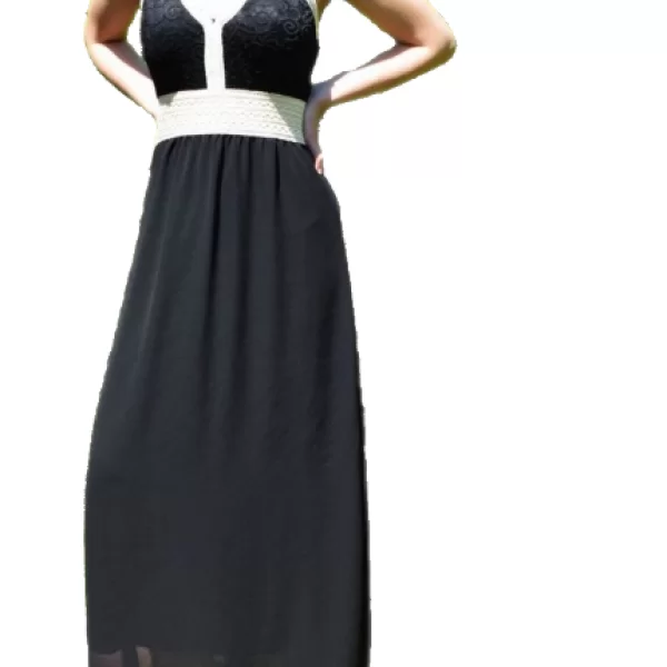 Φόρεμα Μουσελίνας με Δαντέλα Μαύρο